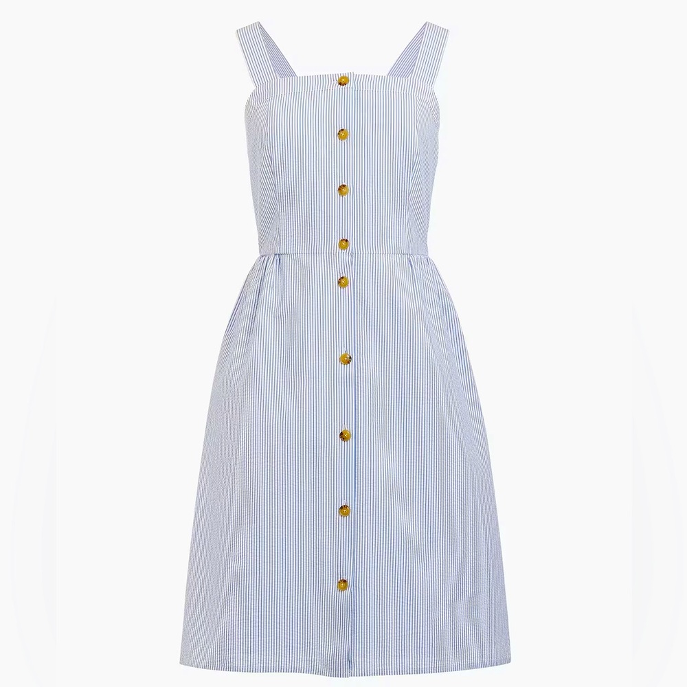 J. Crew Seersucker button front sundress Blue & White stripes sz 14